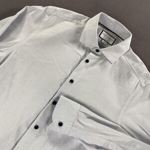 Charles Tyrwhitt Shirt Mens 15.5 34/35 Blue Geometric Slim Fit Non-Iron Dress